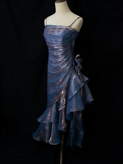 Robe de bal vintage asymétrique à fines bretelles, inspiration robe de soirée longue rétro pour un 20e anniversaire AB2340