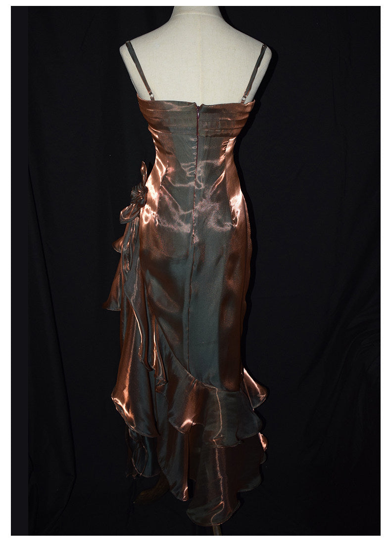 Robe de bal vintage années 50, bretelles spaghetti asymétriques, inspiration robe de soirée longue rétro tenue d'anniversaire 20 ans AB2341