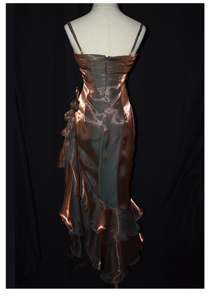 Robe de bal vintage années 50, bretelles spaghetti asymétriques, inspiration robe de soirée longue rétro tenue d'anniversaire 20 ans AB2341