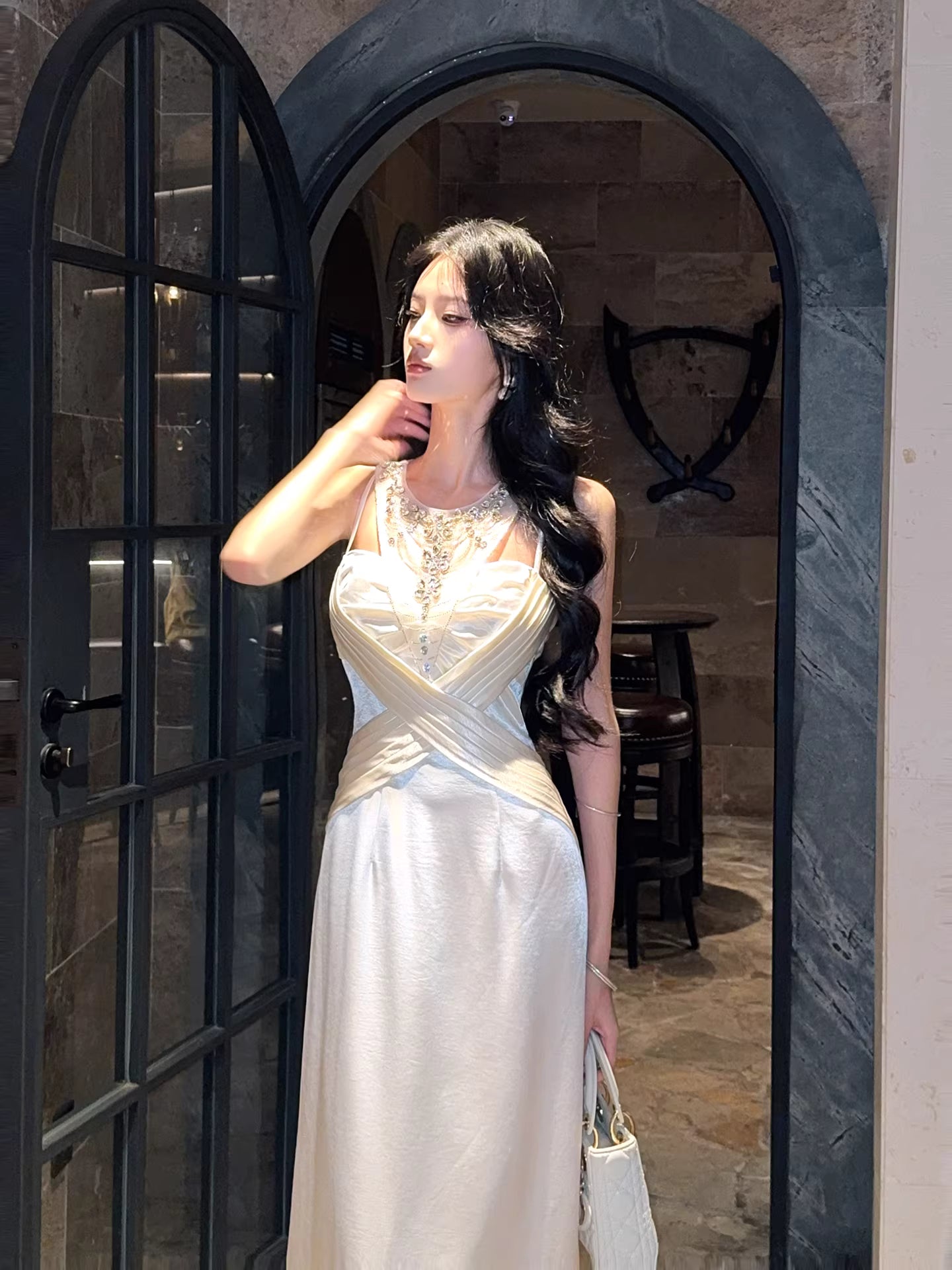 Elegant A Line Jewel Neck White Ankle Length Prom Dresses 17th Nigh Party Birthday Outfits AB2494