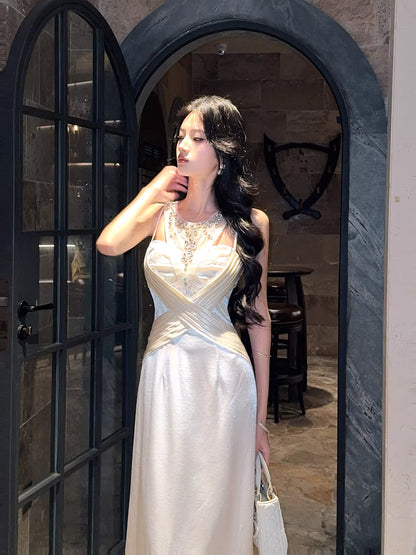 Elegant A Line Jewel Neck White Ankle Length Prom Dresses 17th Nigh Party Birthday Outfits AB2494