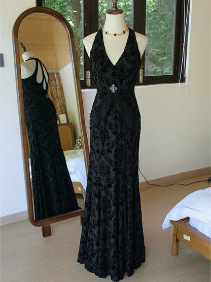 Robe de bal sirène vintage années 50, col en V, velours blanc et dentelle, inspiration robe de soirée longue rétro, tenue pour un 20e anniversaire AB2343