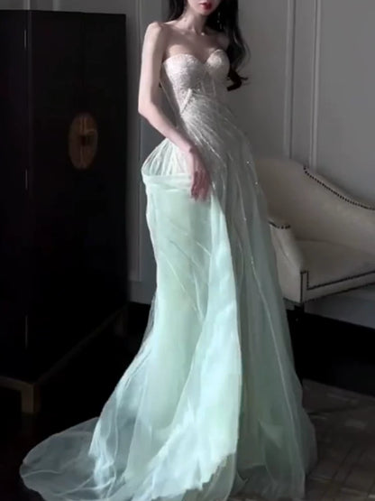 Sparkly A line Sweetheart Mint Green Sequins Long Prom Dress Fashion Aesthetic High School Formal Dresses Party Outfits Prom Gown AB2230