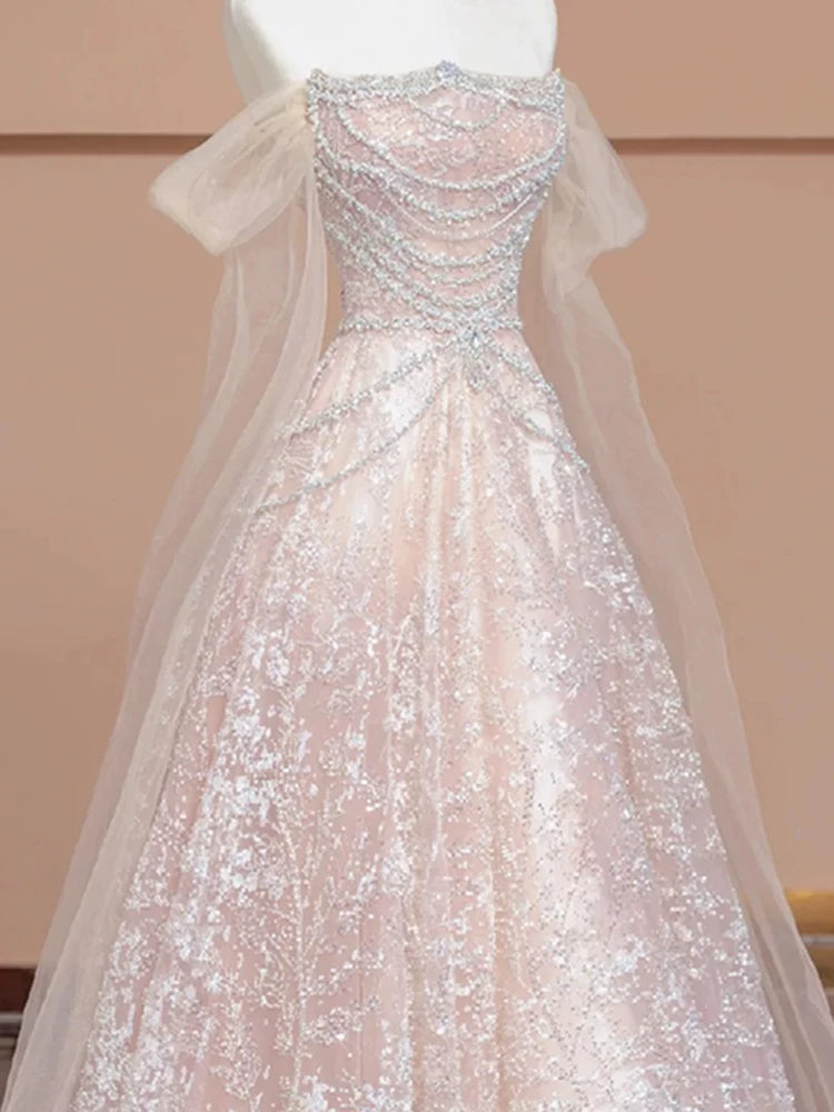 Robe de bal rose unique à épaules dénudées et manches courtes - Inspiration robes de soirée et tenues pour un 20e anniversaire AB2256
