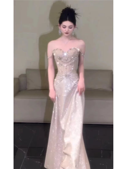 Inspiration robes de bal longues à paillettes, coupe trapèze, sans bretelles, style A, pour un 19e anniversaire (AB2259)