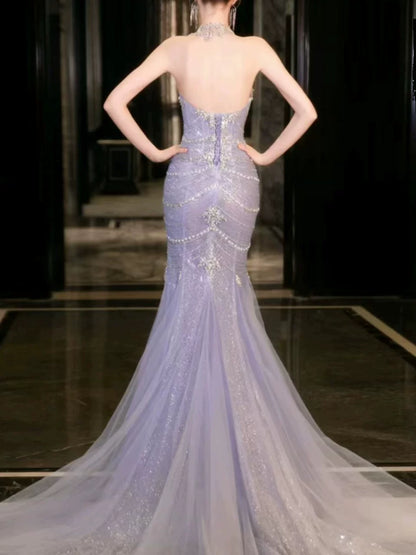 Robe de bal sirène bustier lilas à sequins, inspiration robe de soirée longue, tenue pour un 21e anniversaire AB2284