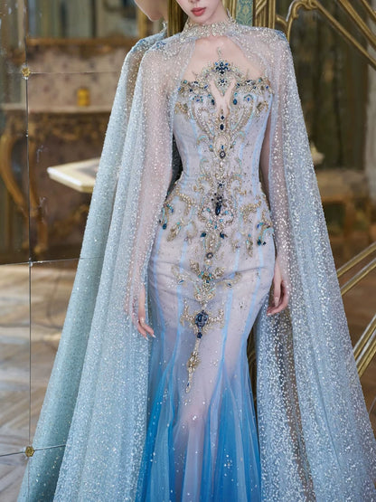 Robe de soirée sirène modeste à col rond et sequins ornés de perles, inspiration robe de bal longue pour une fête ou un anniversaire de 19 ans AB2272