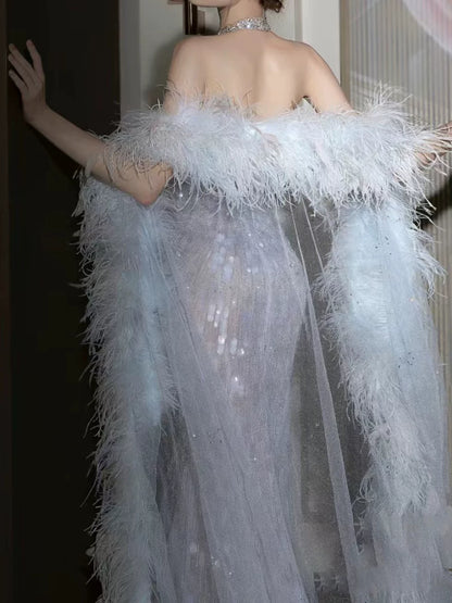 Robe de bal sirène dos nu sans manches à sequins, inspiration robe de soirée longue pour un 21e anniversaire AB2285