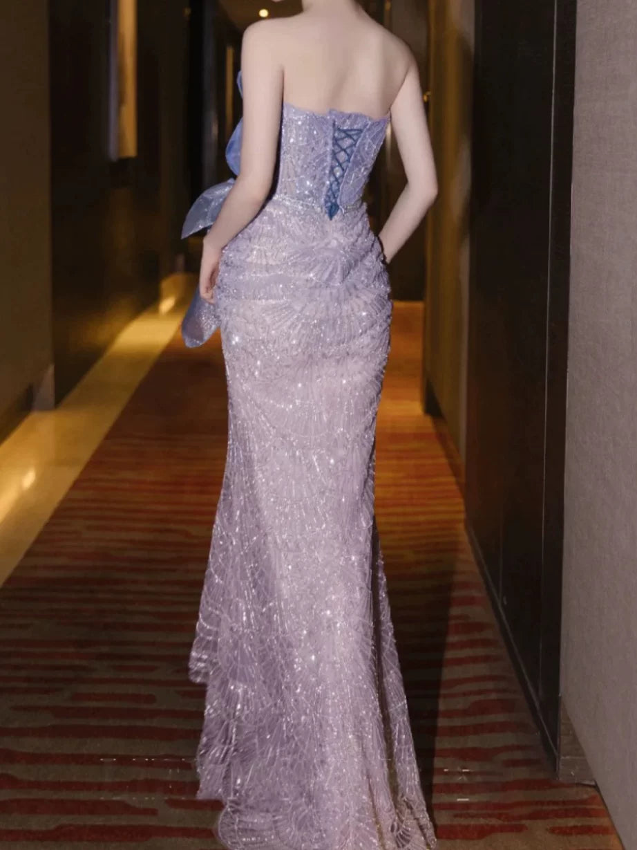 Robe de bal sirène bustier sans manches à sequins, inspiration robe de soirée longue pour un 21e anniversaire AB2286