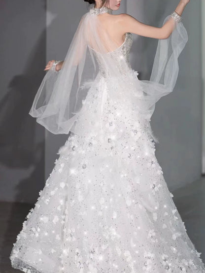Robe de bal modeste sans bretelles à sequins blancs, inspiration robe de soirée longue pour un 21e anniversaire AB2294