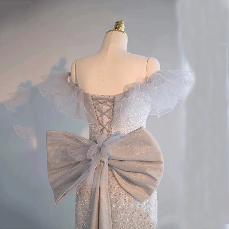 Robe de soirée sirène scintillante à épaules dénudées, robe de bal à sequins longue, tenue de fête pour un 21e anniversaire AB2322