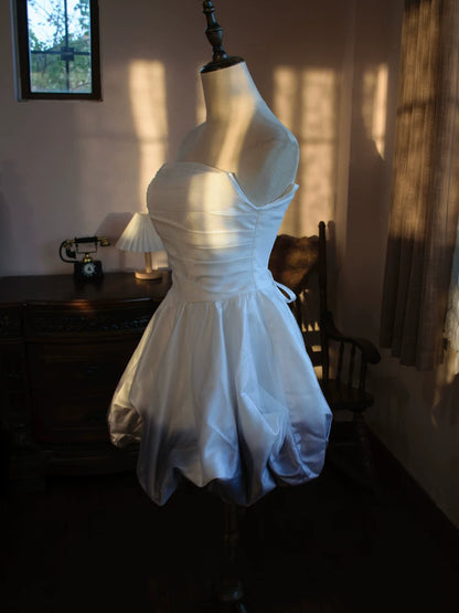 Robe de bal vintage bustier blanche ombrée bleu satinée courte, robe cocktail, tenue d'anniversaire 16 ans, robe de soirée AB2383