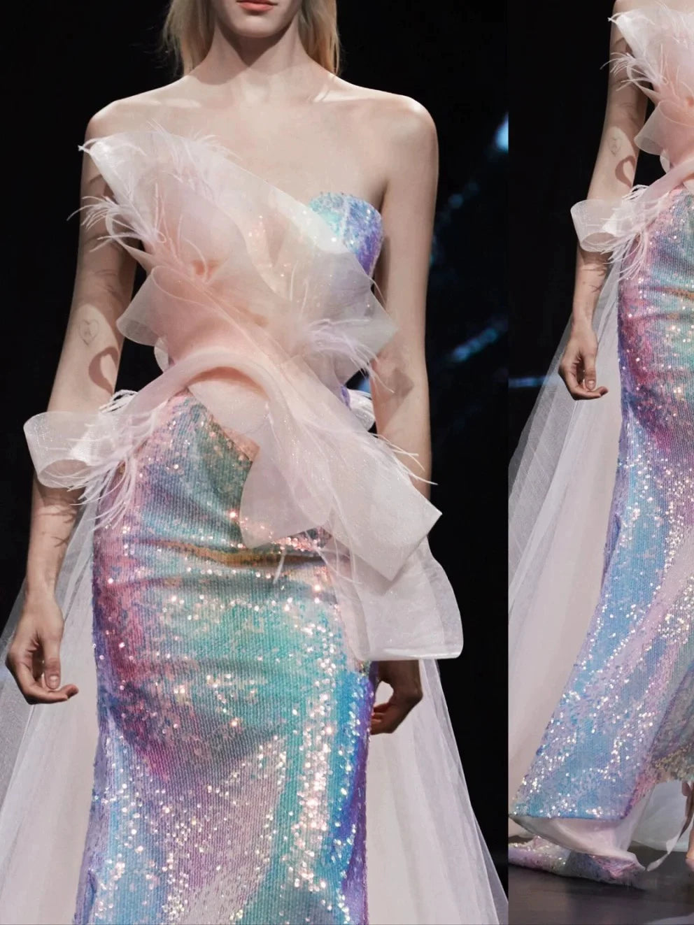 Robe de bal sirène bustier lilas à sequins, inspiration robe de soirée longue, tenue pour un 19e anniversaire AB2282