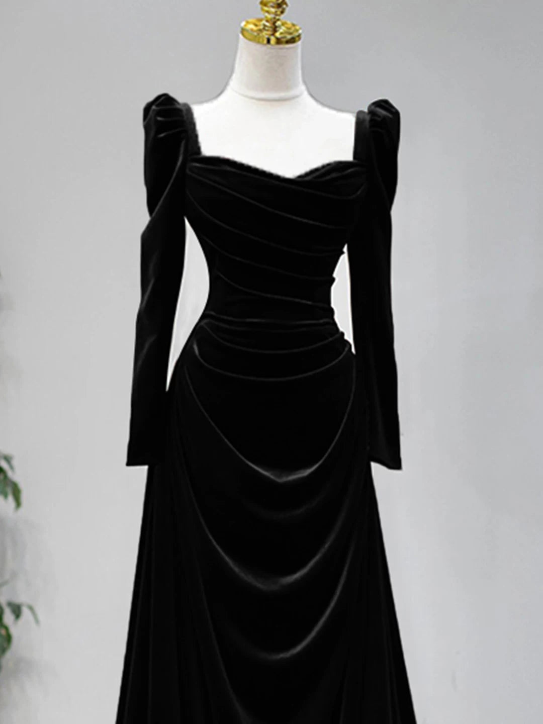 Modest Mermaid Sweetheart Burgundy Velvet Long Sleeves Prom Dresses Inspiration Party Dress Princess Graduation Dress AU267