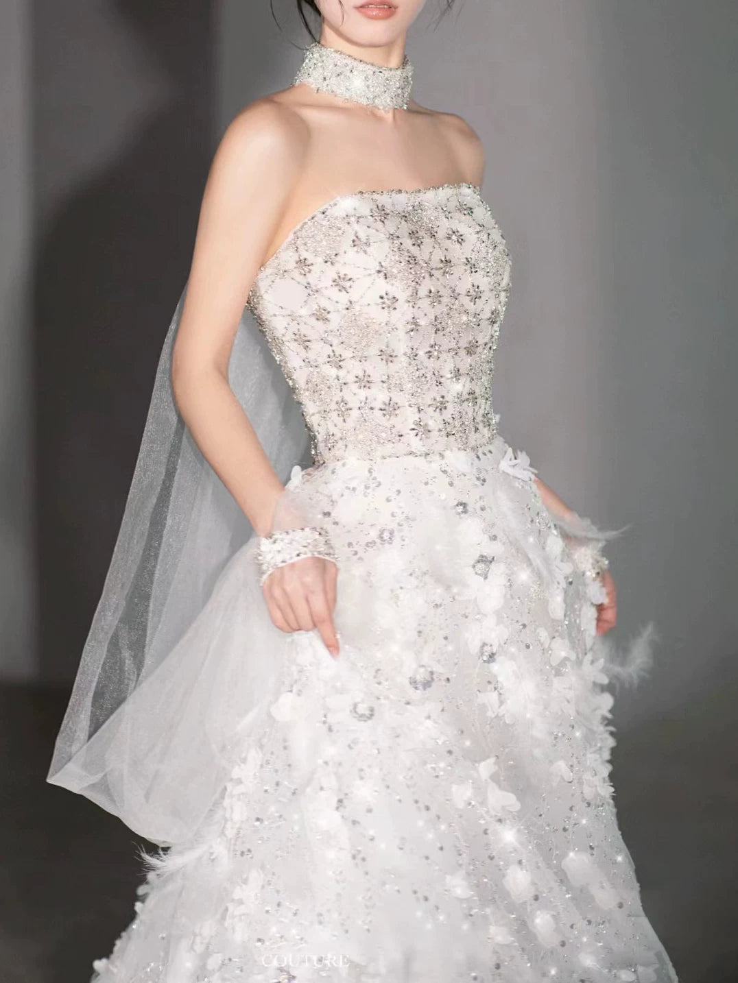 Robe de bal modeste sans bretelles à sequins blancs, inspiration robe de soirée longue pour un 21e anniversaire AB2294