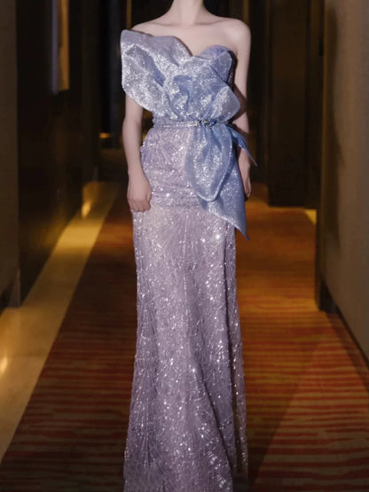 Robe de bal sirène bustier sans manches à sequins, inspiration robe de soirée longue pour un 21e anniversaire AB2286