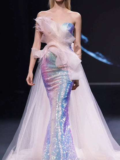 Robe de bal sirène bustier lilas à sequins, inspiration robe de soirée longue, tenue pour un 19e anniversaire AB2282