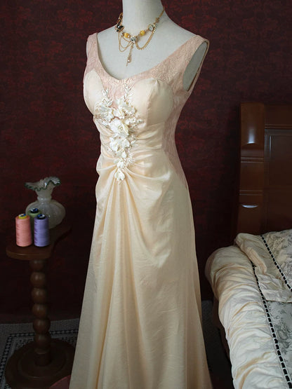 Robe de bal sirène rose à col en V et dentelle fleurie, inspiration années 1960, robe de soirée longue idéale pour un 18e anniversaire (AB2380)