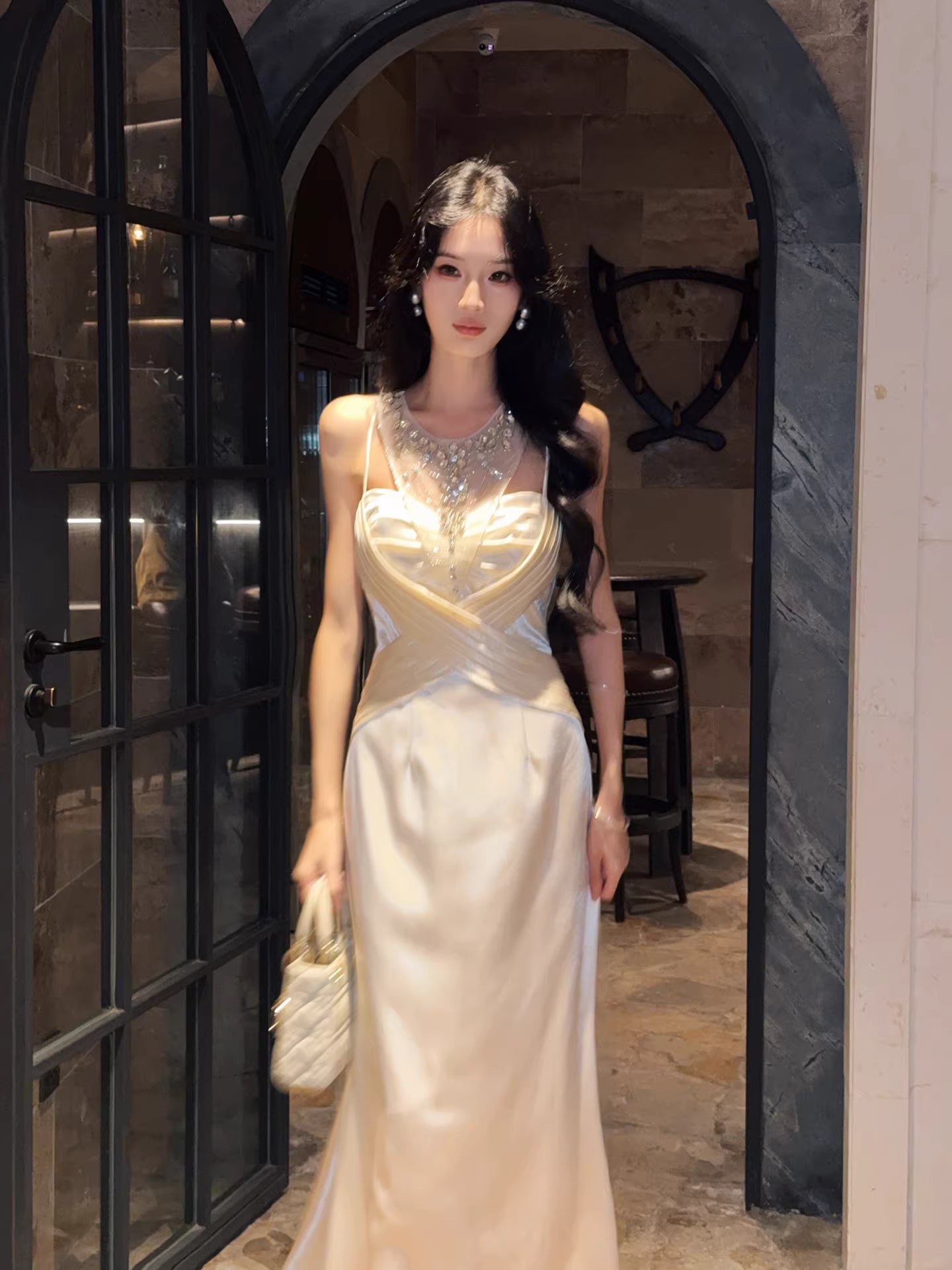 Elegant A Line Jewel Neck White Ankle Length Prom Dresses 17th Nigh Party Birthday Outfits AB2494