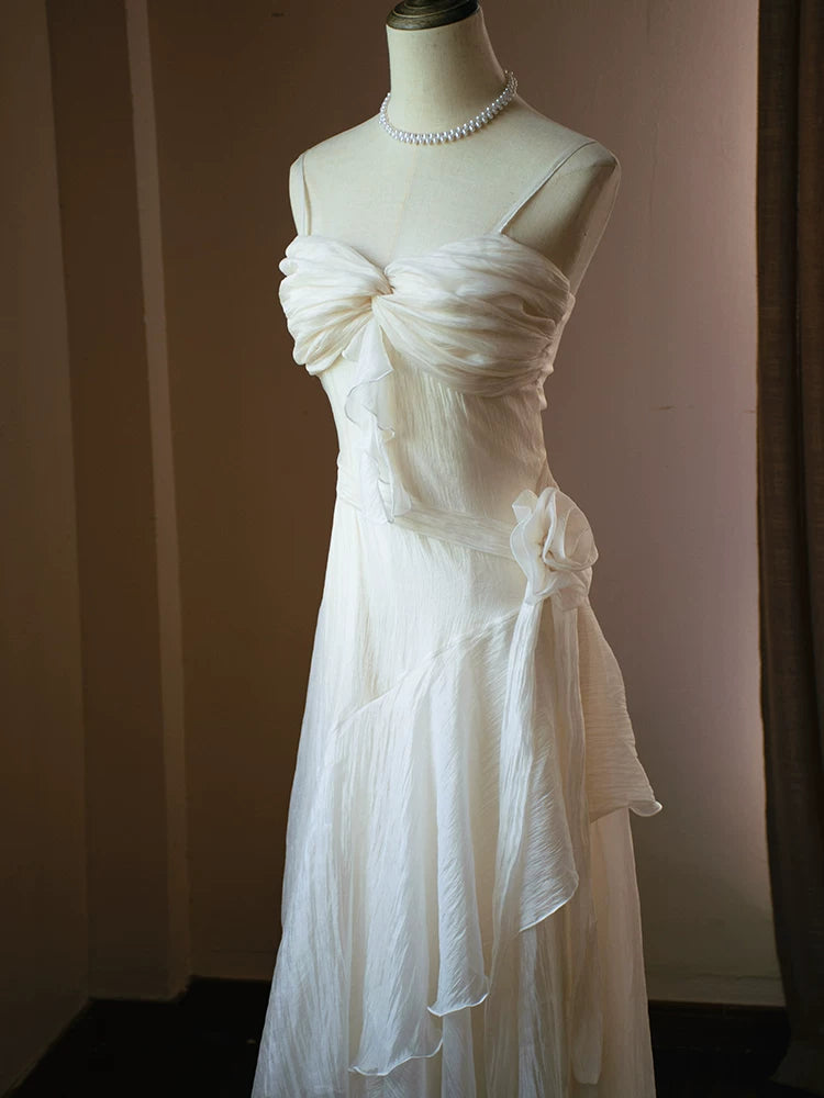 Robe de bal sirène vintage années 1950, bretelles spaghetti, couleur ivoire, inspiration robe de soirée longue, tenue pour un 18e anniversaire AB2379