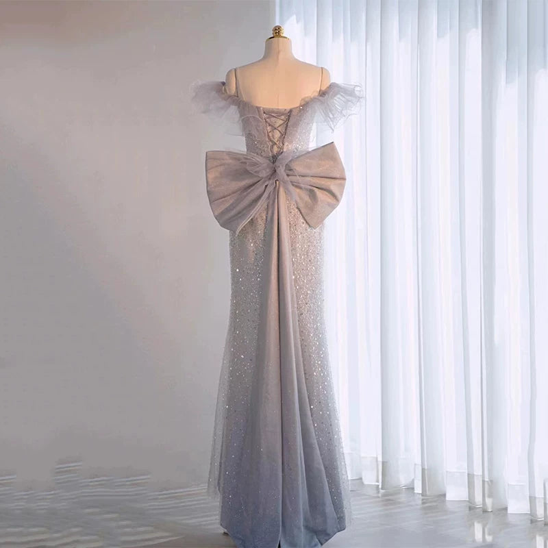 Robe de soirée sirène scintillante à épaules dénudées, robe de bal à sequins longue, tenue de fête pour un 21e anniversaire AB2322