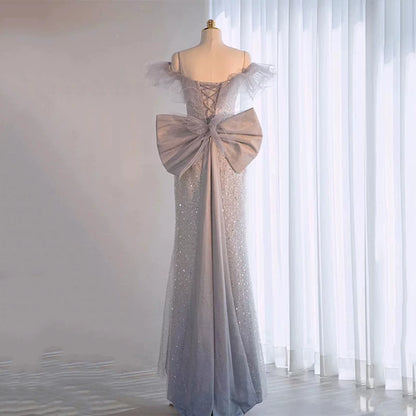 Robe de soirée sirène scintillante à épaules dénudées, robe de bal à sequins longue, tenue de fête pour un 21e anniversaire AB2322
