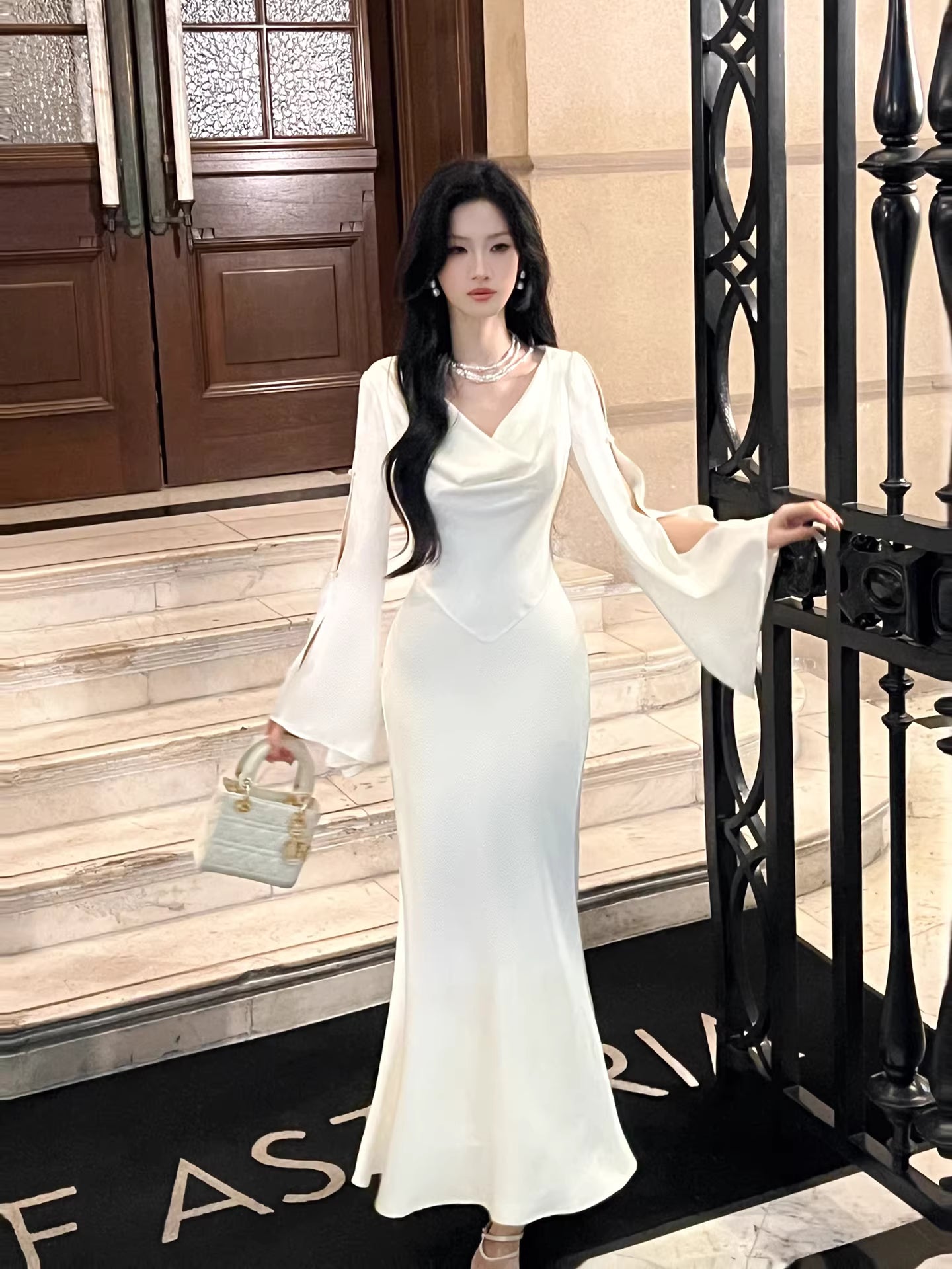 Robe de bal sirène sexy en satin blanc, col bénitier, longueur cheville, robe d'invitée de mariage, tenue pour un 20e anniversaire AB2483