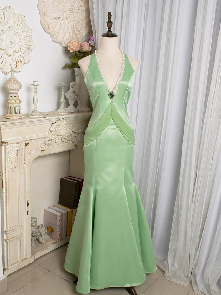 Vintage 1980s Mermaid V Neckline Green Prom Dresses Inspiration Long Party Retro Evening Dress 21st Birthday Outfits AB2372