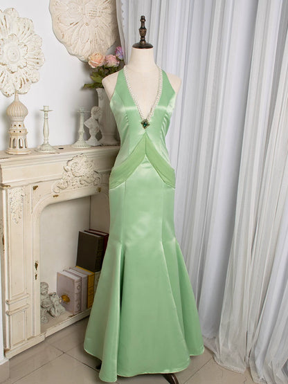 Vintage 1980s Mermaid V Neckline Green Prom Dresses Inspiration Long Party Retro Evening Dress 21st Birthday Outfits AB2372