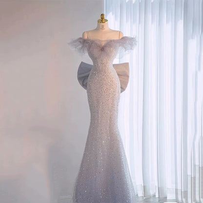 Robe de soirée sirène scintillante à épaules dénudées, robe de bal à sequins longue, tenue de fête pour un 21e anniversaire AB2322