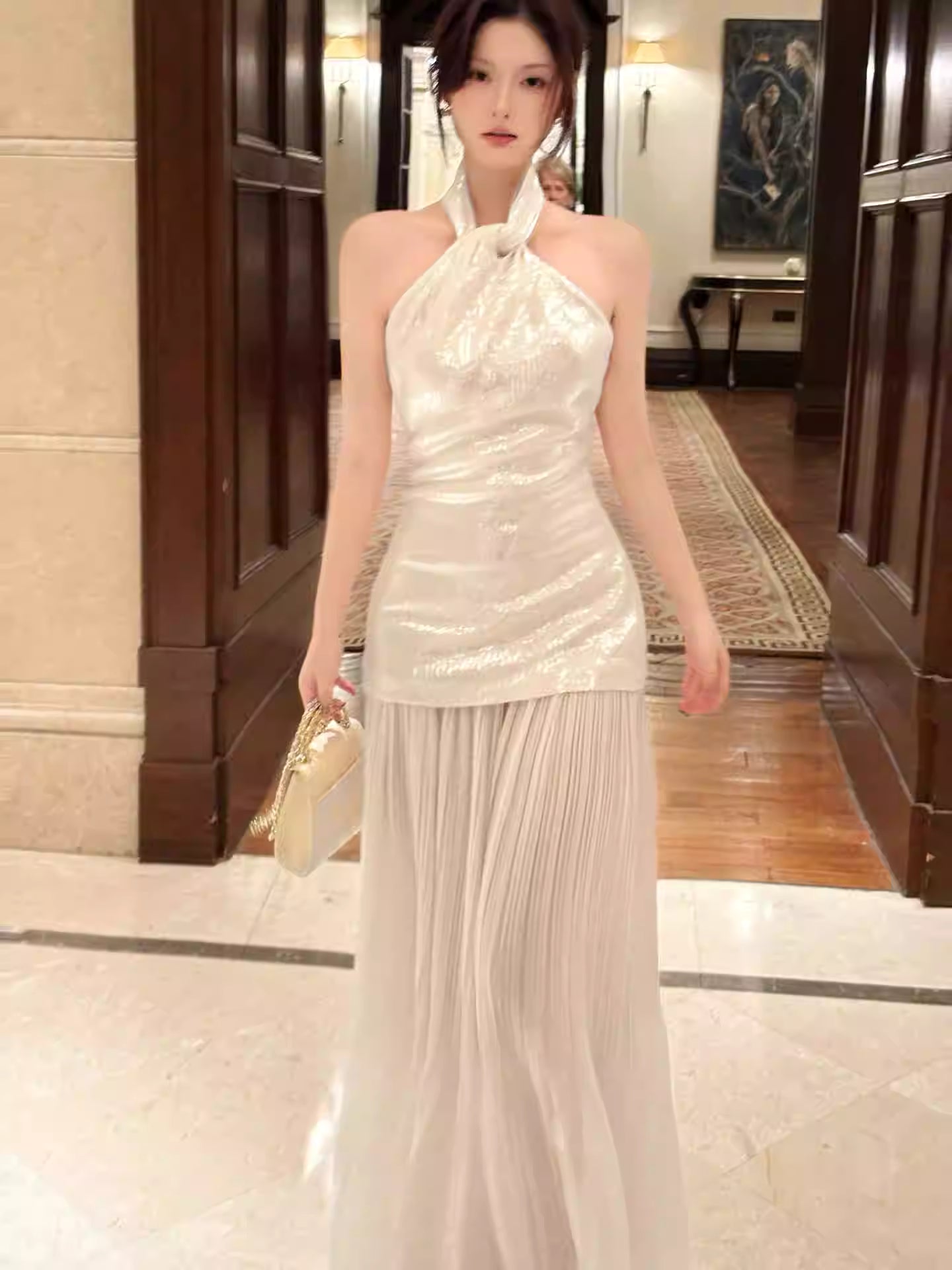Robe de bal élégante sirène ivoire longueur cheville, dos nu, tenue pour une soirée d'anniversaire ou un 17e anniversaire AB2484