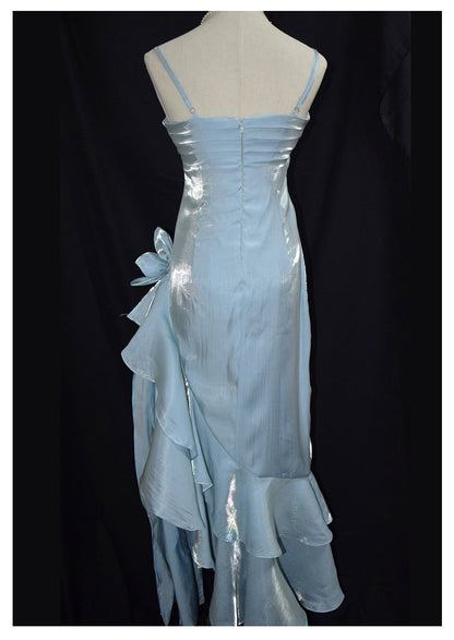 Robe de bal vintage asymétrique à fines bretelles, inspiration robe de soirée longue rétro pour un 20e anniversaire AB2340