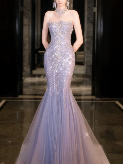 Robe de bal sirène bustier lilas à sequins, inspiration robe de soirée longue, tenue pour un 21e anniversaire AB2284