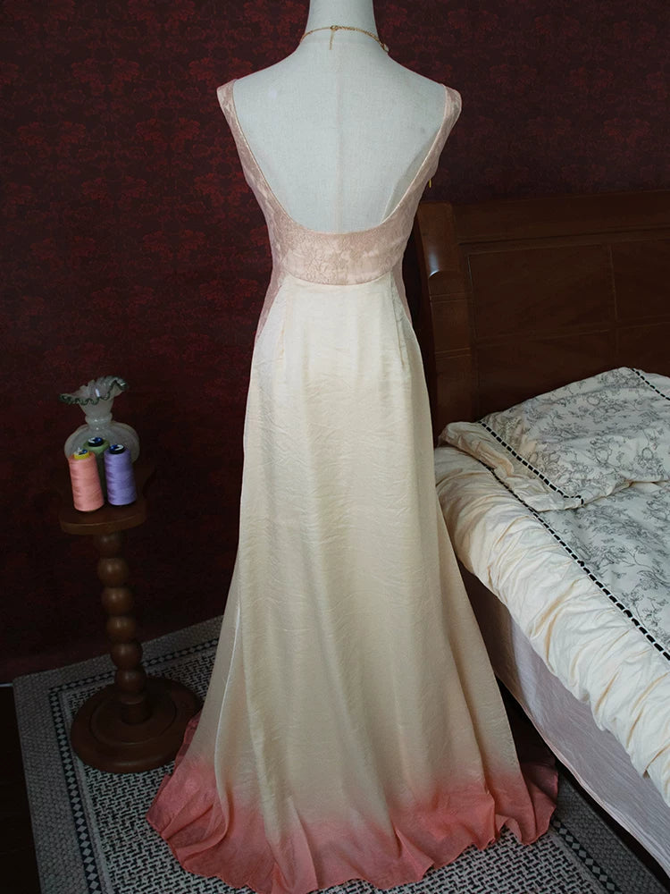 Robe de bal sirène rose à col en V et dentelle fleurie, inspiration années 1960, robe de soirée longue idéale pour un 18e anniversaire (AB2380)