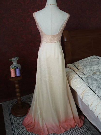 Robe de bal sirène rose à col en V et dentelle fleurie, inspiration années 1960, robe de soirée longue idéale pour un 18e anniversaire (AB2380)