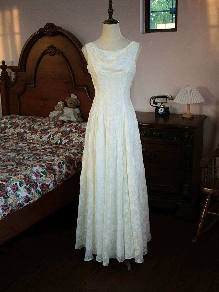 Robe de bal blanche en dentelle, coupe trapèze, col rond, inspiration robe de soirée longue, tenue pour un 18e anniversaire AB2367