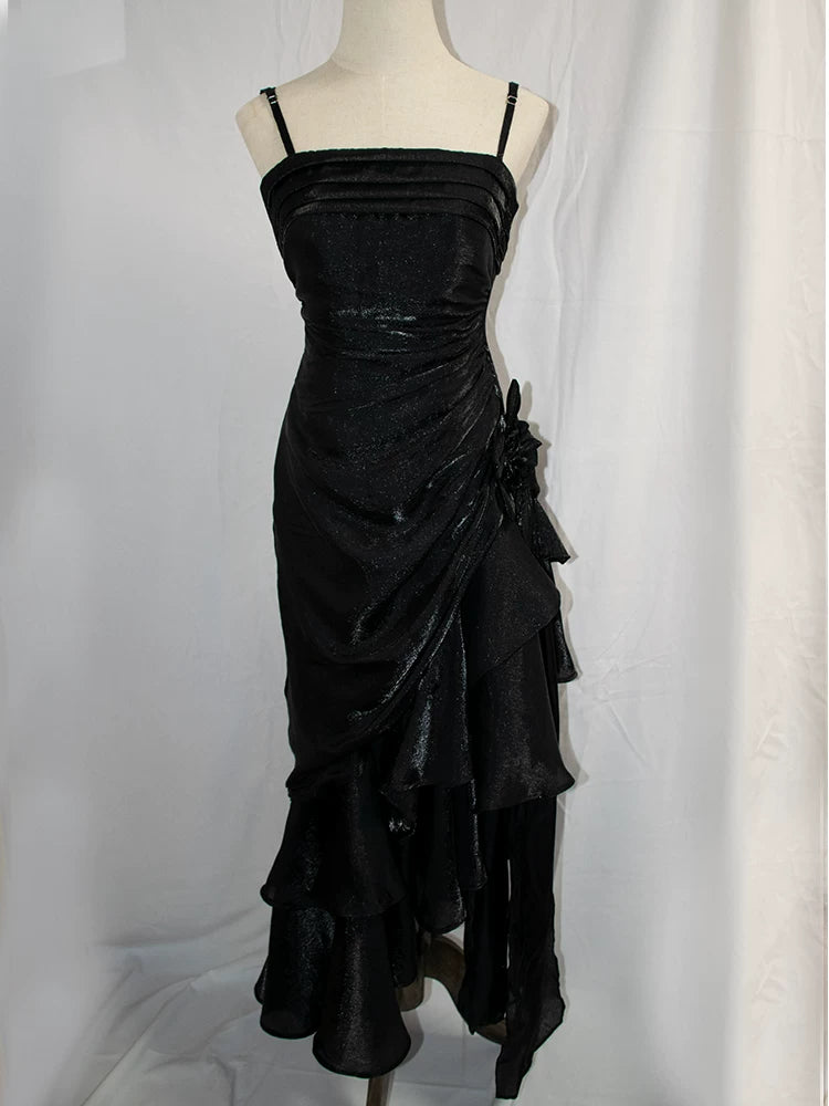 Robe de bal vintage années 50, bretelles spaghetti asymétriques, inspiration robe de soirée longue rétro tenue d'anniversaire 20 ans AB2341