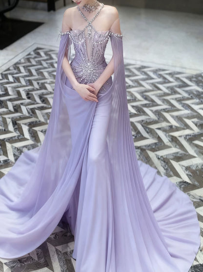 Robe de bal sirène à paillettes lilas dos nu, inspiration robe de soirée longue, tenue pour un 20e anniversaire AB2295