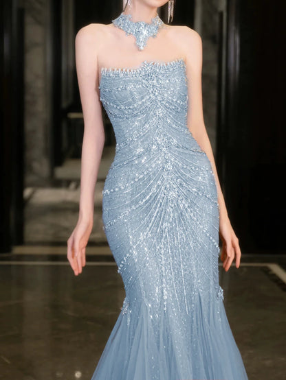 Robe de bal sirène bustier lilas à sequins, inspiration robe de soirée longue, tenue pour un 21e anniversaire AB2284