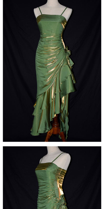 Robe de bal vintage années 1950, bretelles spaghetti asymétriques, inspiration robe de soirée longue rétro, tenue pour un 18e anniversaire AB2342