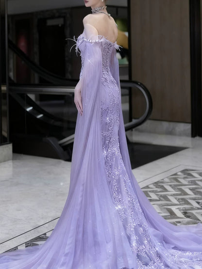 Robe de bal sirène à paillettes lilas dos nu, inspiration robe de soirée longue, tenue pour un 20e anniversaire AB2295