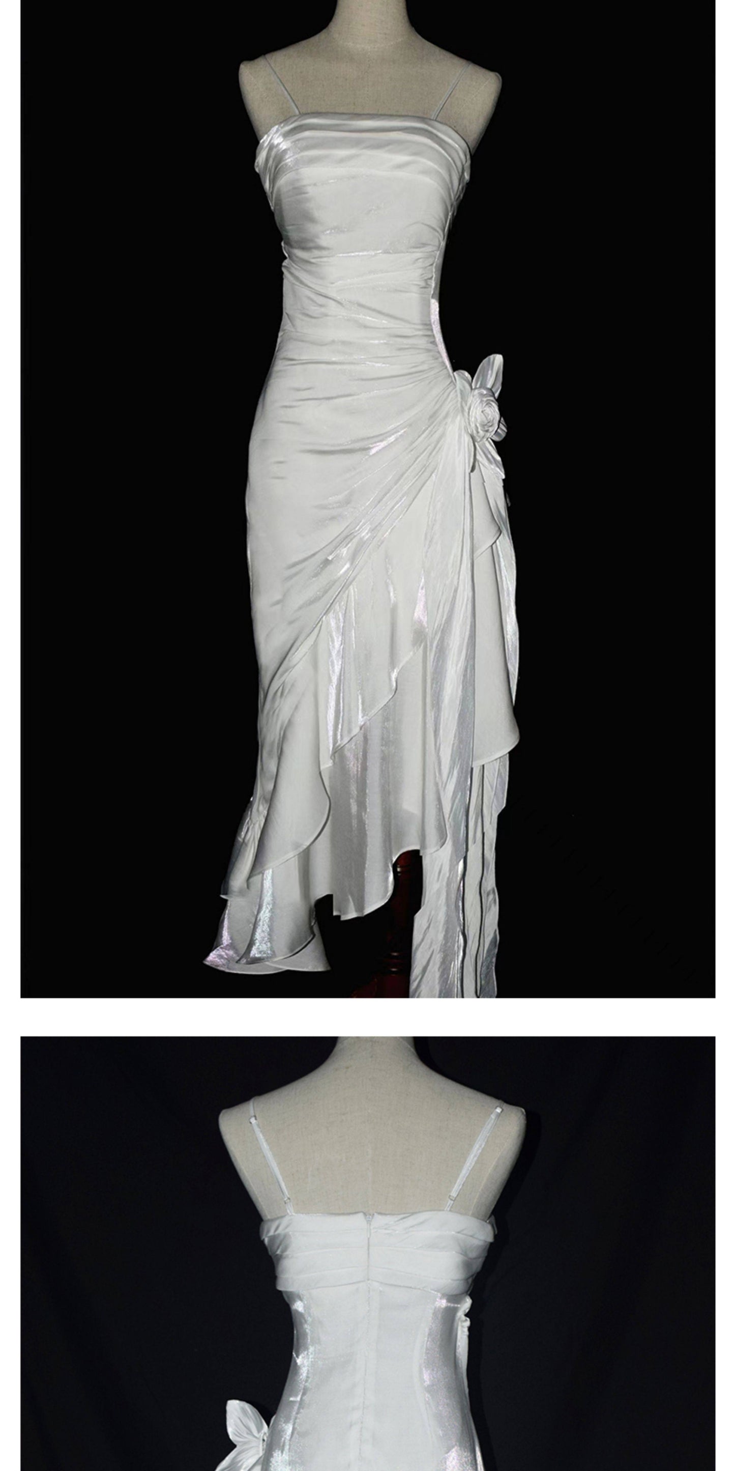 Robe de bal vintage asymétrique à fines bretelles, inspiration robe de soirée longue rétro pour un 20e anniversaire AB2340