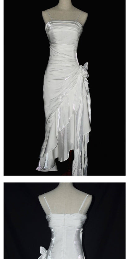Robe de bal vintage asymétrique à fines bretelles, inspiration robe de soirée longue rétro pour un 20e anniversaire AB2340