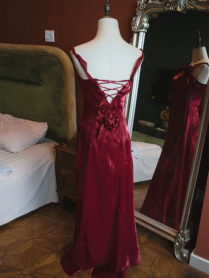 Robe de bal bordeaux sirène vintage années 1950, col en V, inspiration robe de soirée longue, tenue pour un 18e anniversaire AB2377