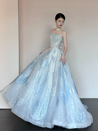 Robe de bal bustier bleue unique - Inspiration pour une longue soirée - Tenue pour un 20e anniversaire AB2241