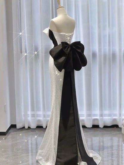 Robe de bal sirène élégante sans bretelles à sequins blancs, inspiration robe de soirée longue pour un 19e anniversaire AB2306