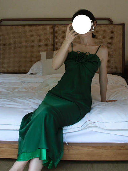 Robe de bal vintage années 60, coupe trapèze, bretelles spaghetti, vert foncé, inspiration robe de soirée longue, tenue pour un 18e anniversaire AB2385