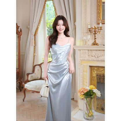 Robe de bal modeste à bretelles spaghetti en satin et volants, idéale pour les lycéennes, les jeunes filles et les jeunes filles en fin d'année scolaire (20e anniversaire) AB2508