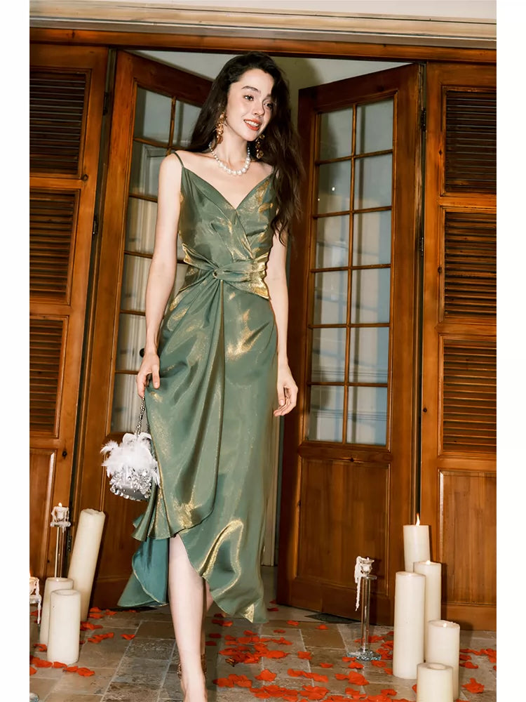 Robe de bal vert olive à fines bretelles, style sirène, idéale pour les lycéennes et les jeunes filles en fin d'année scolaire (AB2513)