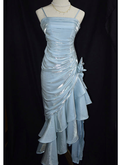 Robe de bal vintage asymétrique à fines bretelles, inspiration robe de soirée longue rétro pour un 20e anniversaire AB2340